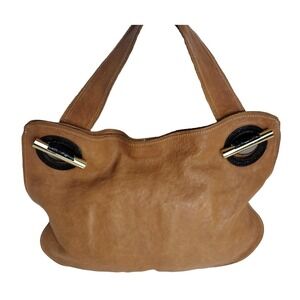 Devi Kroell Womens Brown Leather Handle Bag W/2 Tone Strap & Metal Bar $999 MSRP